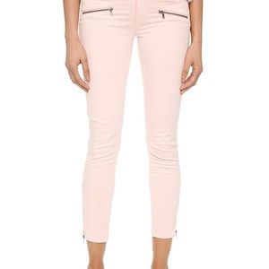 PAIGE Zip Crop Denim Pants Pink